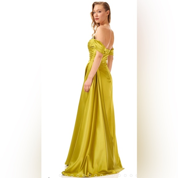 Elegant Off-Shoulder Olive Gown with Draping Detail. Special occasion gown! - Picture 2 of 9